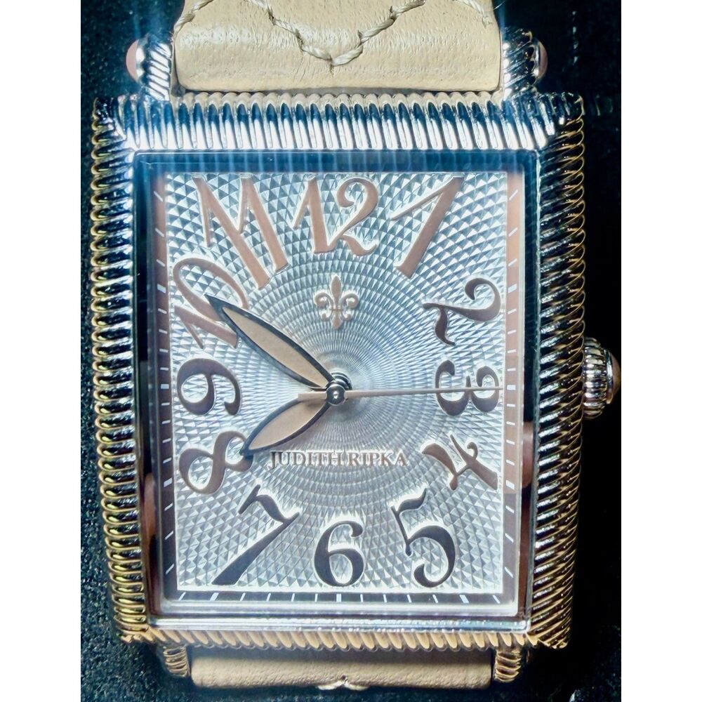 Authentic Judith Ripka Rectangular Cable-Edge Watch